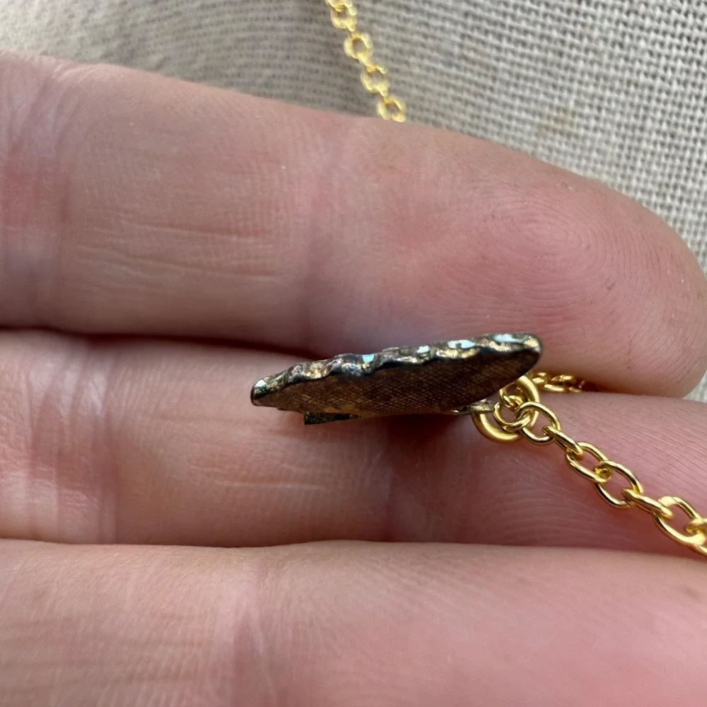 Vintage Enamel Butterfly‎ Necklace Blue Guilloche Gold Tone 16